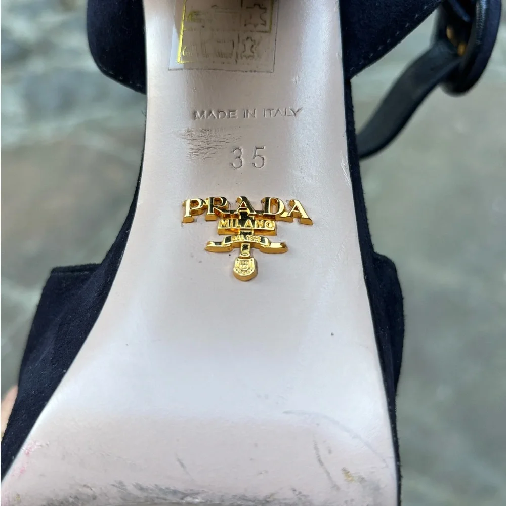 AUTH PRADA Black Suede Platform Heels